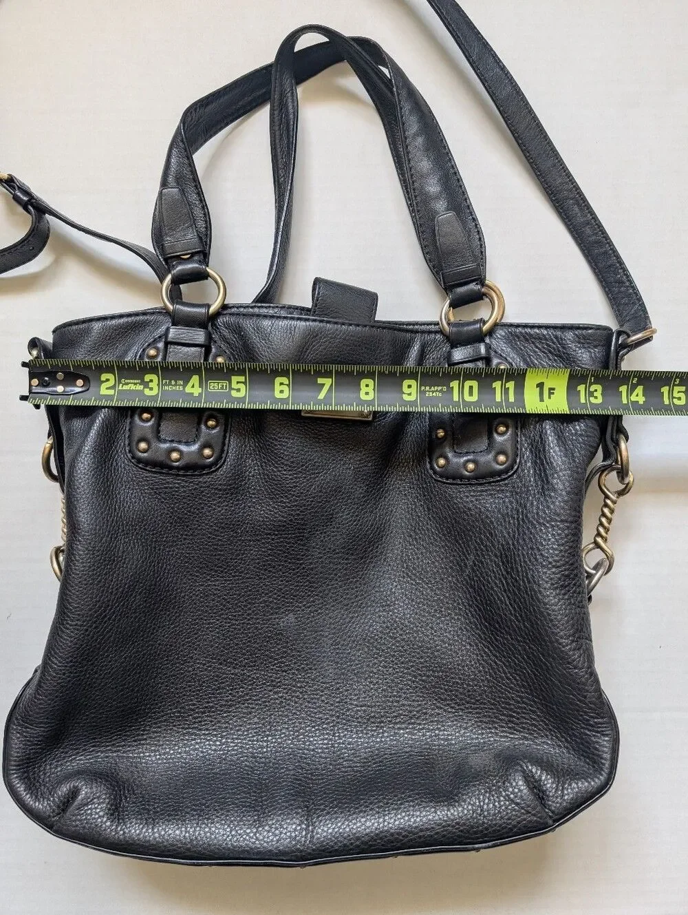 MICHAEL KORS Large Black Leather Studded Twisted Buckles Shoulder Tote Bag